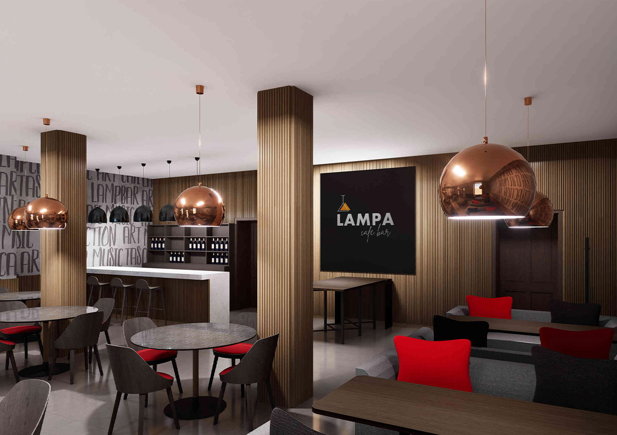 Interjera dizaina projekts “LAMPA CAFE BAR”, 2023
